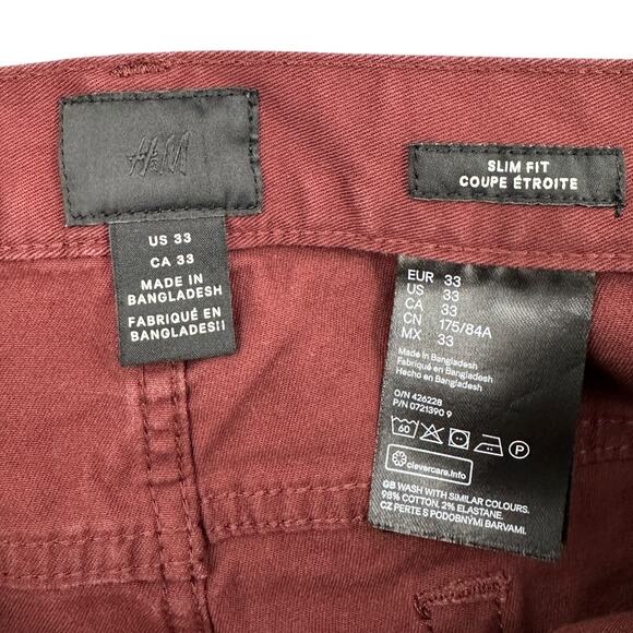 H&M Maroon Rust Five Pocket Slim Fit Distressed Casual Jeans US 33 x 31 - Picture 3 of 7
